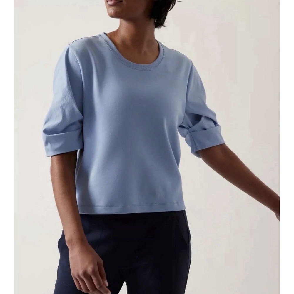Athleta Light Blue Rolled-Sleeve Crewneck Tee